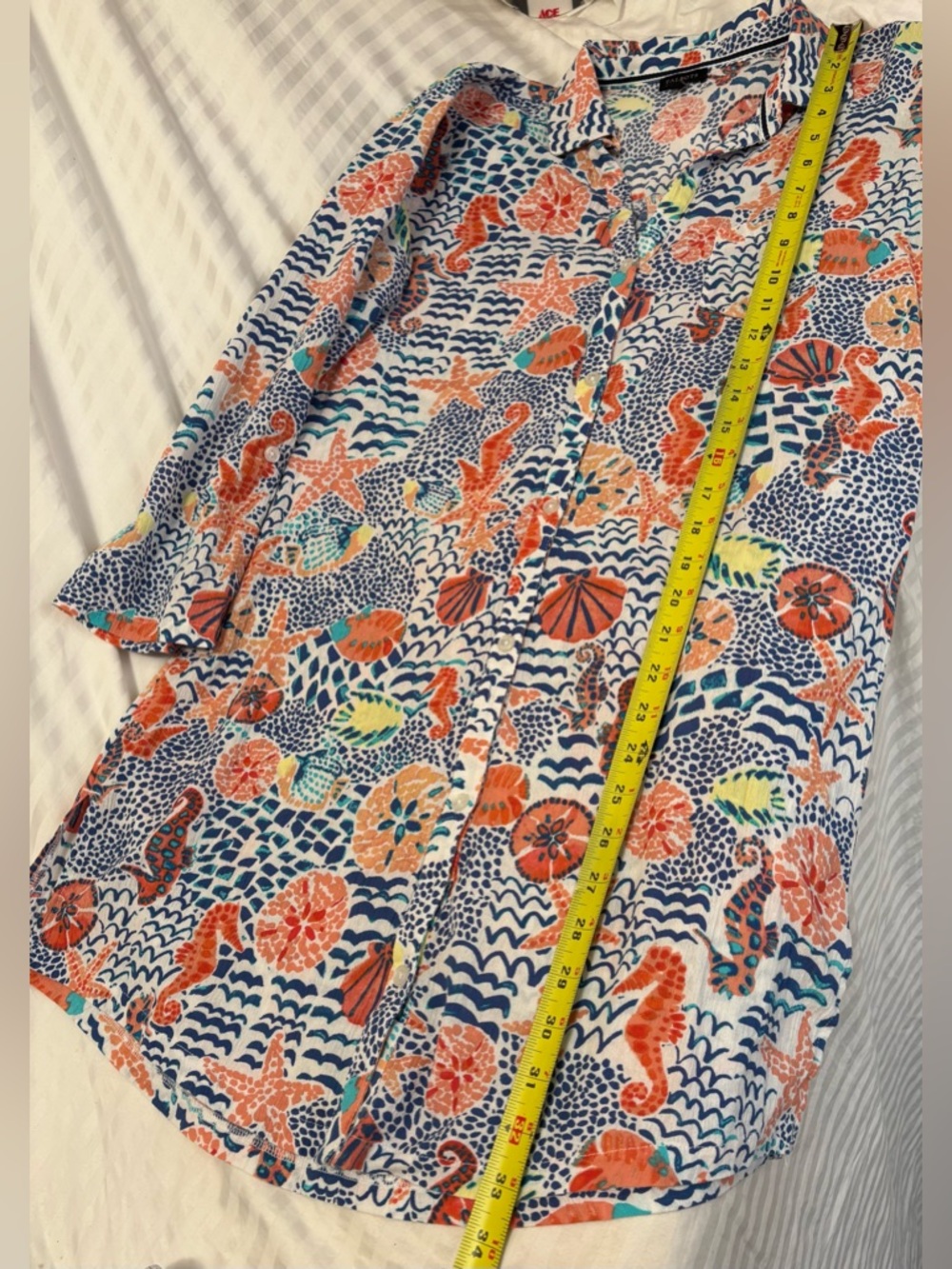 Talbots Beach Shirt Coverup XS Seahorse Button Up Cotton Nautical Coastal - Picture 12 of 16